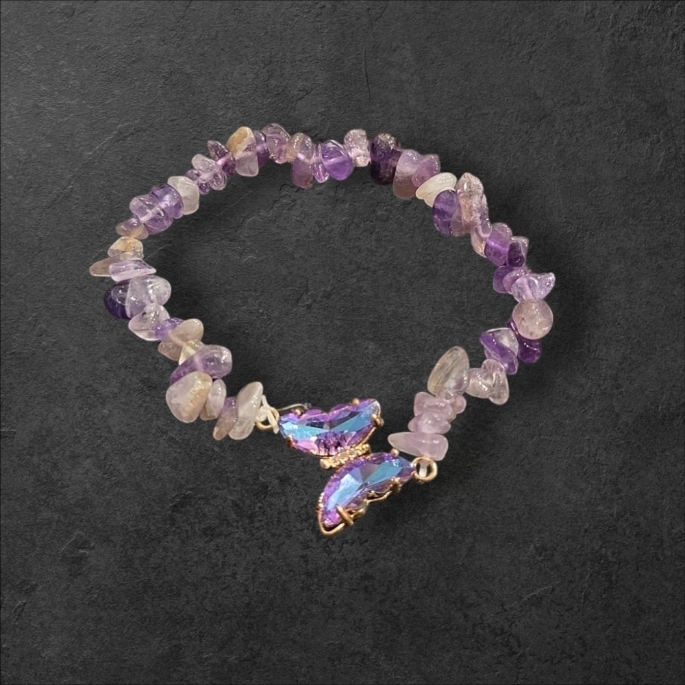 Amethyst Stone Butterfly Stretchy Bracelet - Picture 2 of 2